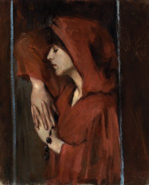 Woman with Red Hood by Alice Pike Barney Oil Painting