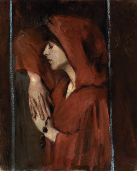 Woman with Red Hood by Alice Pike Barney - Hand-Painted Oil Painting Reproduction
