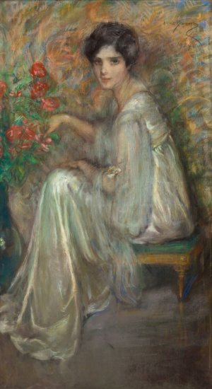 Young Woman with Roses by Alice Pike Barney Oil Painting