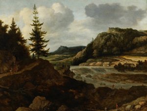 A Mountainous River Landscape with Travellers by Allaert Van Everdingen Oil Painting