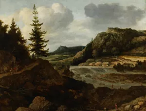 A Mountainous River Landscape with Travellers by Allaert Van Everdingen Oil Painting