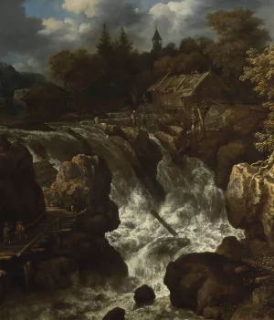 Landscape with a waterfall by Allaert Van Everdingen Oil Painting
