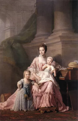 Queen Charlotte with Her Two Children by Allan Ramsay Oil Painting