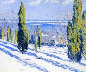 Fir Tree Shadows on a Snowy Bank by Allen Tucker - Oil Painting Reproduction