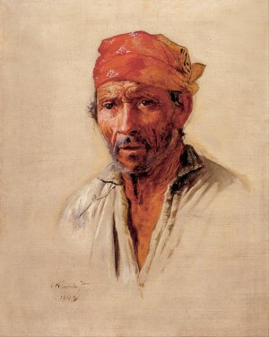 Study Of Caipira's Head by Almeida Junior Oil Painting