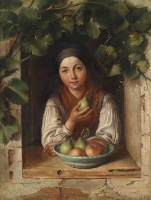 Madchen am weinumrankten Fenster by Alois Eiss Oil Painting