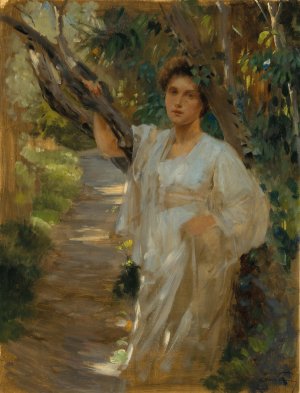 A Girl in the Forest by Alois Hans Schram Oil Painting