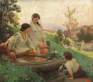 Am Brunnen by Alois Hans Schram Oil Painting