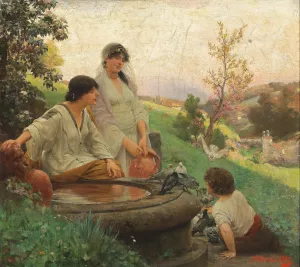Am Brunnen by Alois Hans Schram Oil Painting