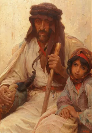 Bedouin and Young Girl by Alois Hans Schram Oil Painting