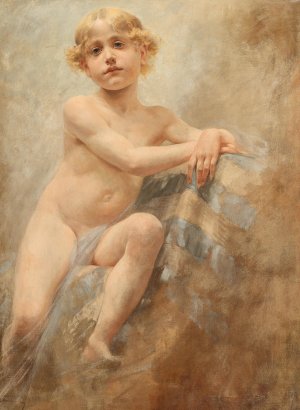 Boy with Blond Locks by Alois Hans Schram Oil Painting