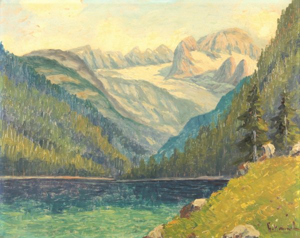 Bergsee by Alois Hernick - Hand-Painted Oil Painting Reproduction