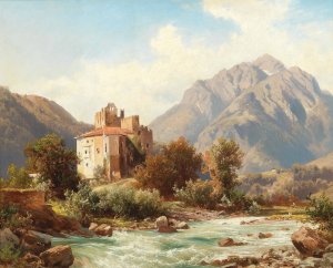 Forst Castle On The Adige Near Merano by Alois Kirnig Oil Painting