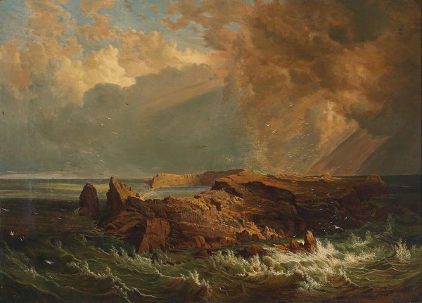 Meeresbrandung An Einer Felsigen Kustenlandschaft by Alois Kirnig - Hand-Painted Oil Painting Reproduction