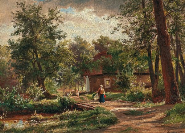 Rural Idyll, Mother Returning Home  by Alois Kirnig - Hand-Painted Oil Painting Reproduction