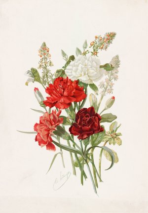 Carnations and Mignonette by Alois Lunzer Oil Painting