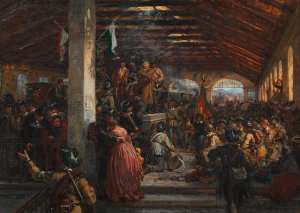 Abschied der Freiwilligen von 1848 am alten Sudbahnhof by Alois Schonn Oil Painting