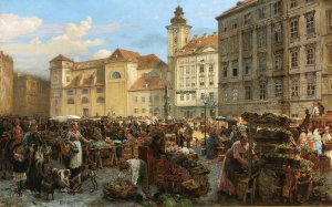 Vienna, a view of the market on Freyung by Alois Schonn Oil Painting