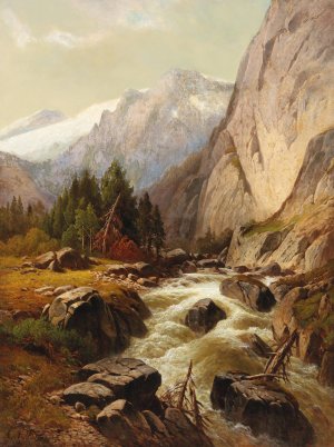 Mountain Stream by Alois Wolf Oil Painting