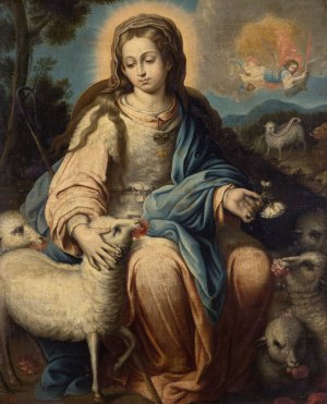 The Virgin as a Shepherdess by Alonso Miguel De Tovar Oil Painting