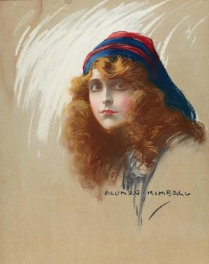Woman with Flowing Hair by Alonzo Myron Kimball Oil Painting