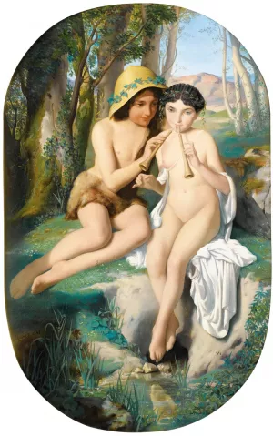 Pipe Players by Alphonse Isambert Oil Painting