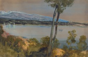 Mountains Seen beyond a Lake by Alphonse Legros Oil Painting