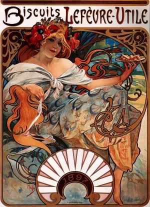Biscuits Lefevre-Utile Oil painting by Alphonse Maria Mucha