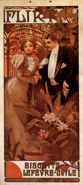 Flirt Calendar by Alphonse Maria Mucha - Oil Painting Reproduction