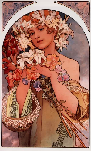 Flower Oil painting by Alphonse Maria Mucha