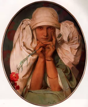 Jaroslava Oil painting by Alphonse Maria Mucha