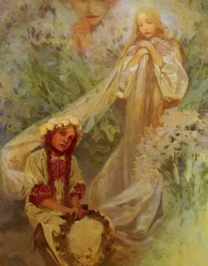 Madonna of the Lilies Oil painting by Alphonse Maria Mucha