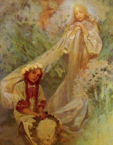 Main Product Photo of Madonna of the Lilies Painting by Alphonse Maria Mucha