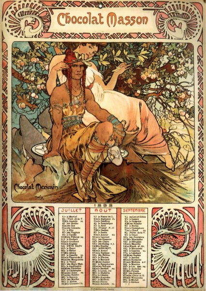 Main Product Photo of Manhood Calendar Painting by Alphonse Maria Mucha