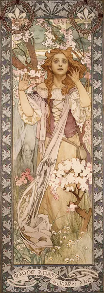 Maud Adams as Joan of Arc Oil painting by Alphonse Maria Mucha