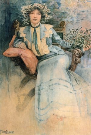 Mistletoe: Portrait of Mme. Mucha by Alphonse Maria Mucha Oil Painting