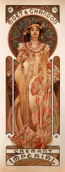Moet & Chandon Cremant Imperial by Alphonse Maria Mucha Oil Painting