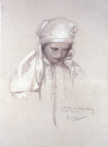 Portrait of a Girl 1913 by Alphonse Maria Mucha - Hand-Painted Oil Painting Reproduction