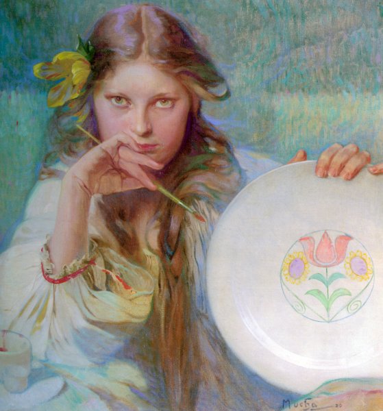 Main Product Photo of The Artist Painting by Alphonse Maria Mucha