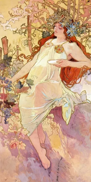 The Four Seasons: Fall Oil painting by Alphonse Maria Mucha