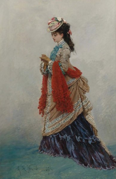 An Elegant Woman  by Alphonse Marie De Neuville - Hand-Painted Oil Painting Reproduction
