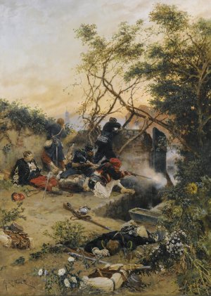 Essuyant le feu by Alphonse Marie De Neuville Oil Painting