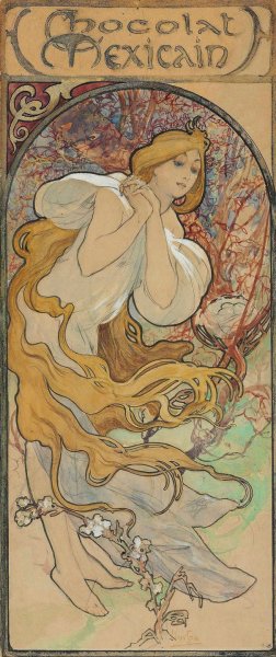 Chocolat Mexicain by Alphonse Mucha - Hand-Painted Oil Painting Reproduction