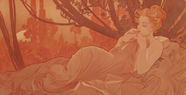 Dawn  by Alphonse Mucha - Hand-Painted Oil Painting Reproduction