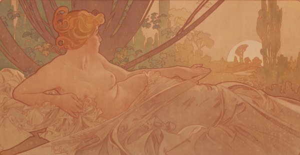 Dusk  by Alphonse Mucha - Hand-Painted Oil Painting Reproduction