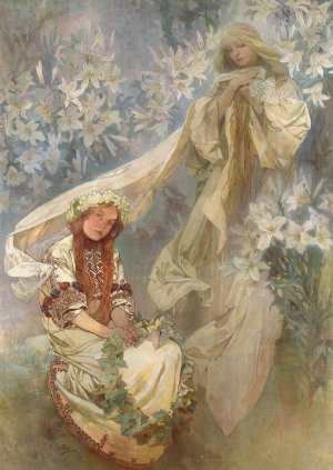 Madonna of the Lilies by Alphonse Mucha Oil Painting