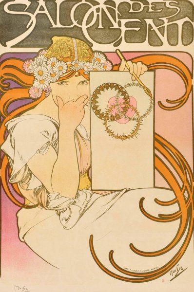 Salon des Cent - June  by Alphonse Mucha - Hand-Painted Oil Painting Reproduction