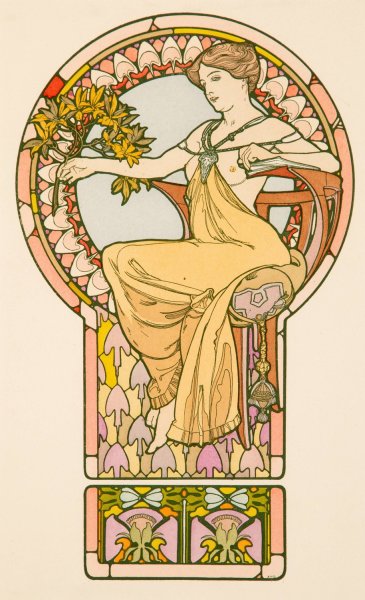 Seated Woman, plate no. 48 from Documents Decoratifs  by Alphonse Mucha - Hand-Painted Oil Painting Reproduction