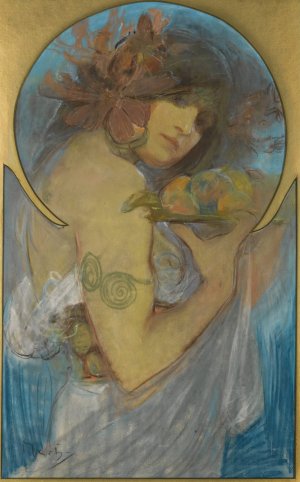 Study For a Poster; Fruit by Alphonse Mucha Oil Painting