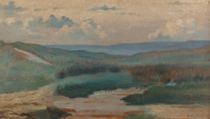 Une mare dans les dunes, le soir, Siouville by Alphonse Osbert Oil Painting
